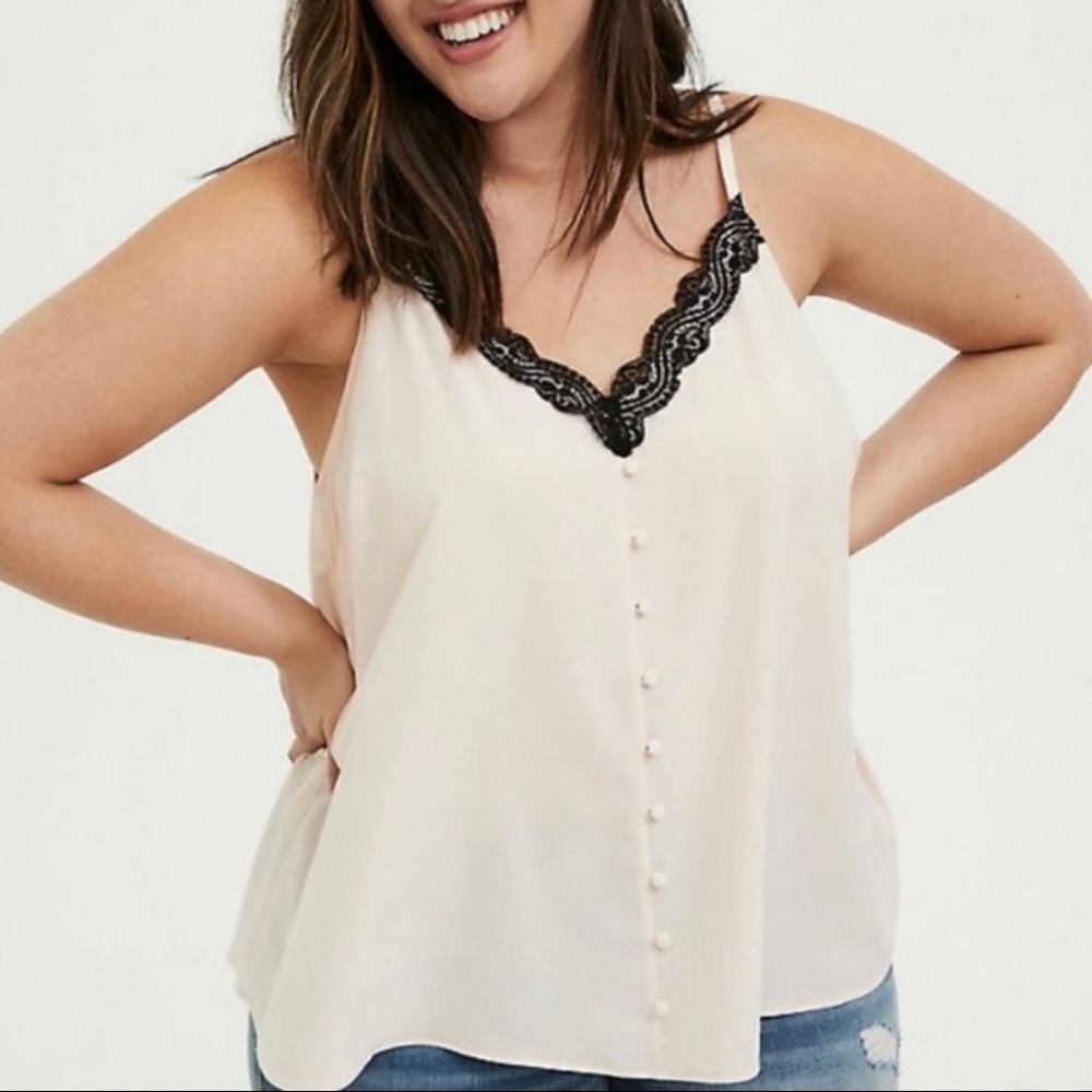 Torrid Light Pink & Black Lace Button Cami
